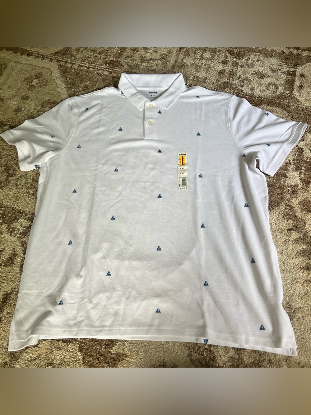 Men's White Polo Shirt with Sailboat Print